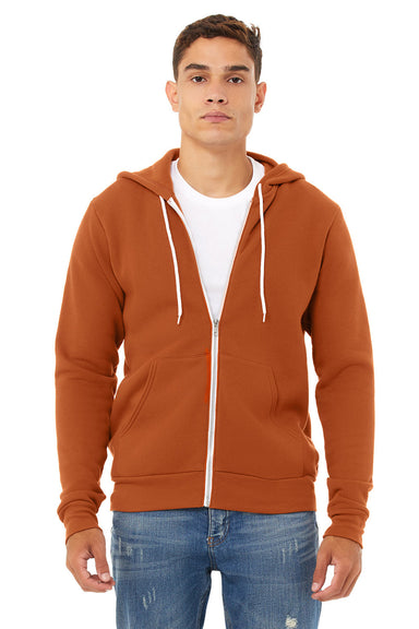 Bella + Canvas BC3739/3739 Mens Fleece Full Zip Hooded Sweatshirt Hoodie Autumn Orange Model Front