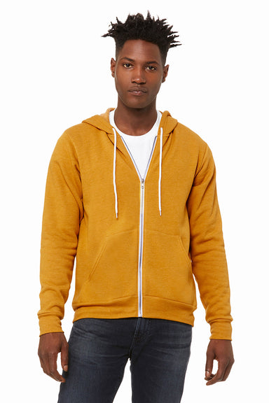Bella + Canvas BC3739/3739 Mens Fleece Full Zip Hooded Sweatshirt Hoodie Heather Mustard Yellow Model Front