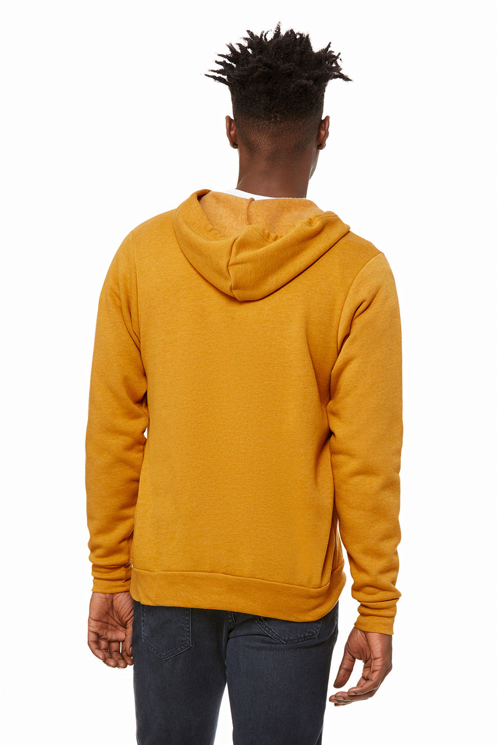 Bella + Canvas BC3739/3739 Mens Fleece Full Zip Hooded Sweatshirt Hoodie w/ Pockets Heather Mustard Yellow Model Back
