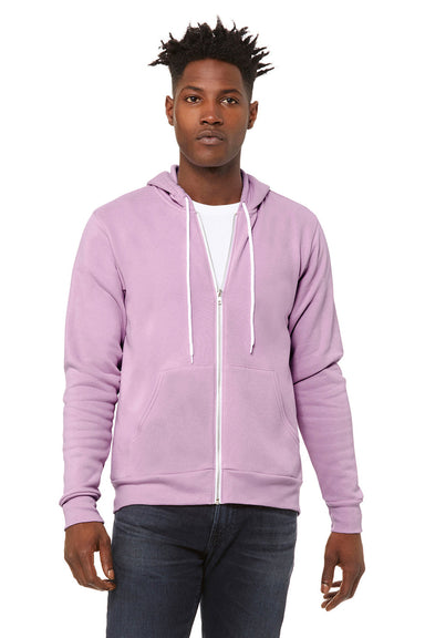 Bella + Canvas BC3739/3739 Mens Fleece Full Zip Hooded Sweatshirt Hoodie Lilac Model Front