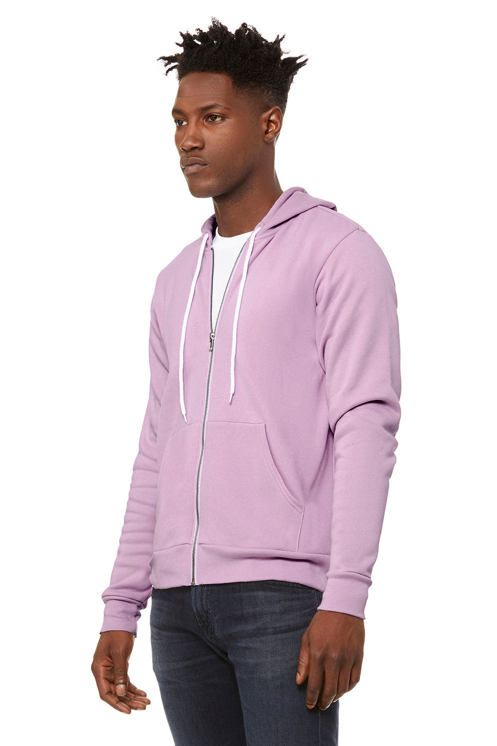 Bella + Canvas BC3739/3739 Mens Fleece Full Zip Hooded Sweatshirt Hoodie Lilac Model 3Q