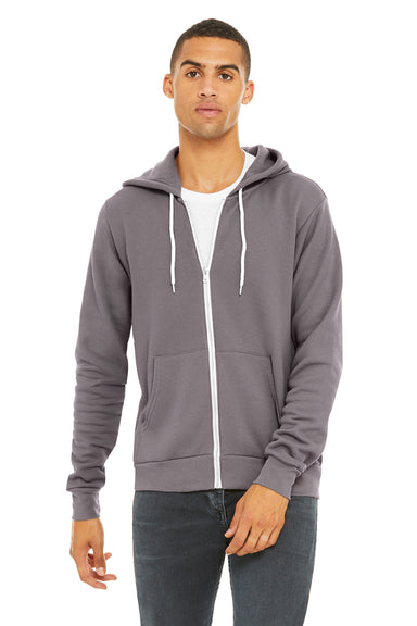 Bella + Canvas BC3739/3739 Mens Fleece Full Zip Hooded Sweatshirt Hoodie w/ Pockets Storm Grey Model Front