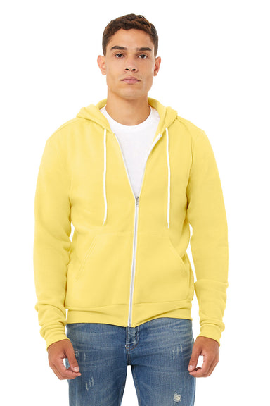 Bella + Canvas BC3739/3739 Mens Fleece Full Zip Hooded Sweatshirt Hoodie Yellow Model Front