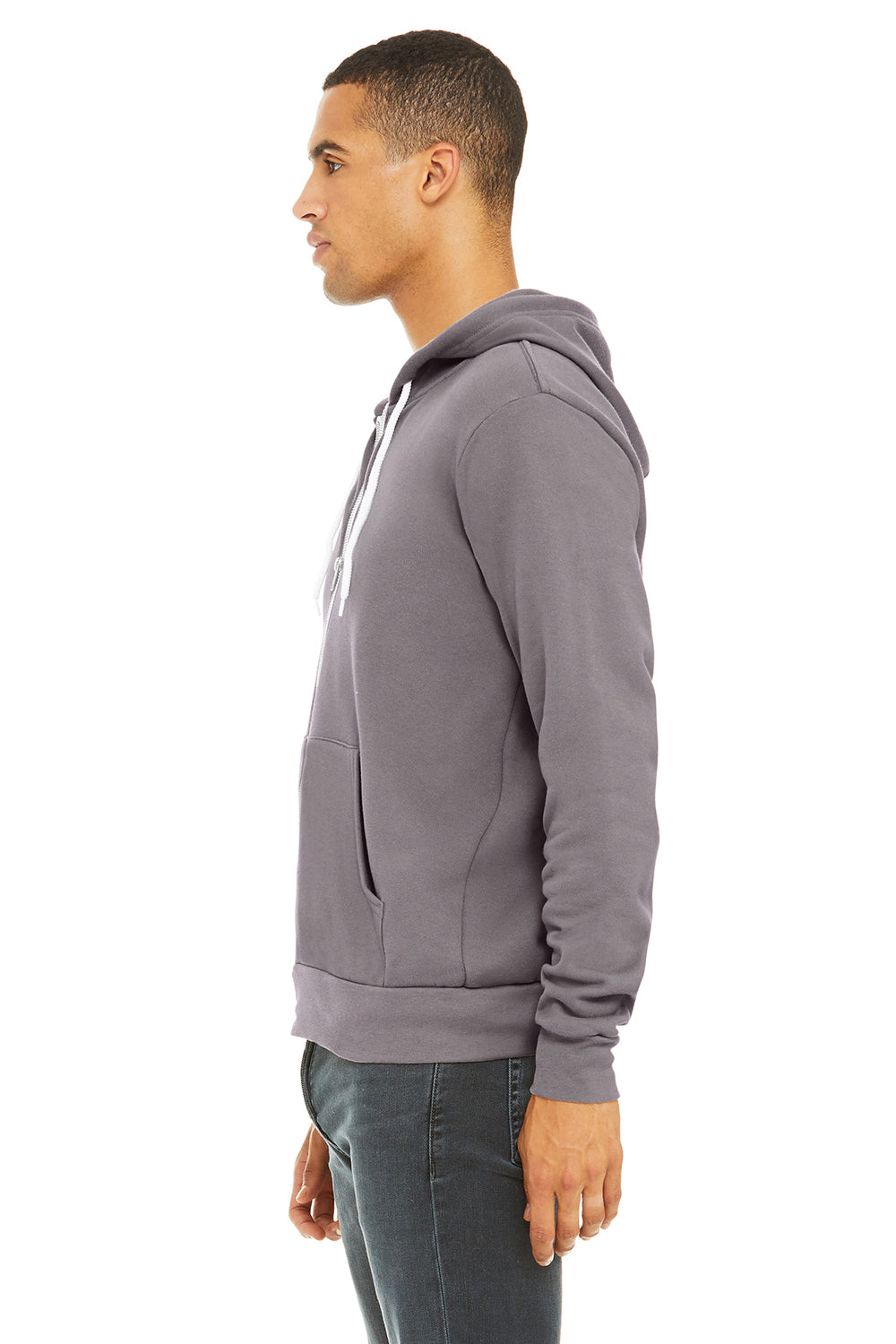 Bella + Canvas BC3739/3739 Mens Fleece Full Zip Hooded Sweatshirt Hoodie Storm Grey Model Side