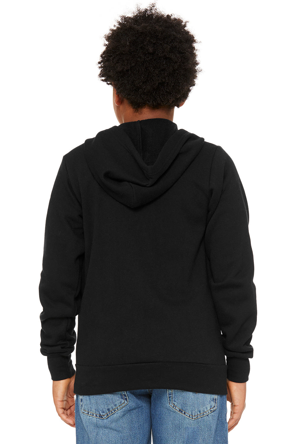 Bella + Canvas 3739Y Youth Sponge Fleece Full Zip Hooded Sweatshirt Hoodie Black Model Back