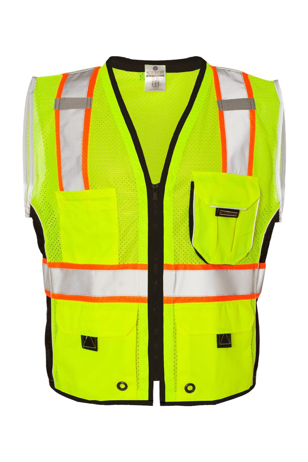 Kishigo 1513-1514 Unisex Premium Black Series Heavy Duty Vest Lime Green Flat Front