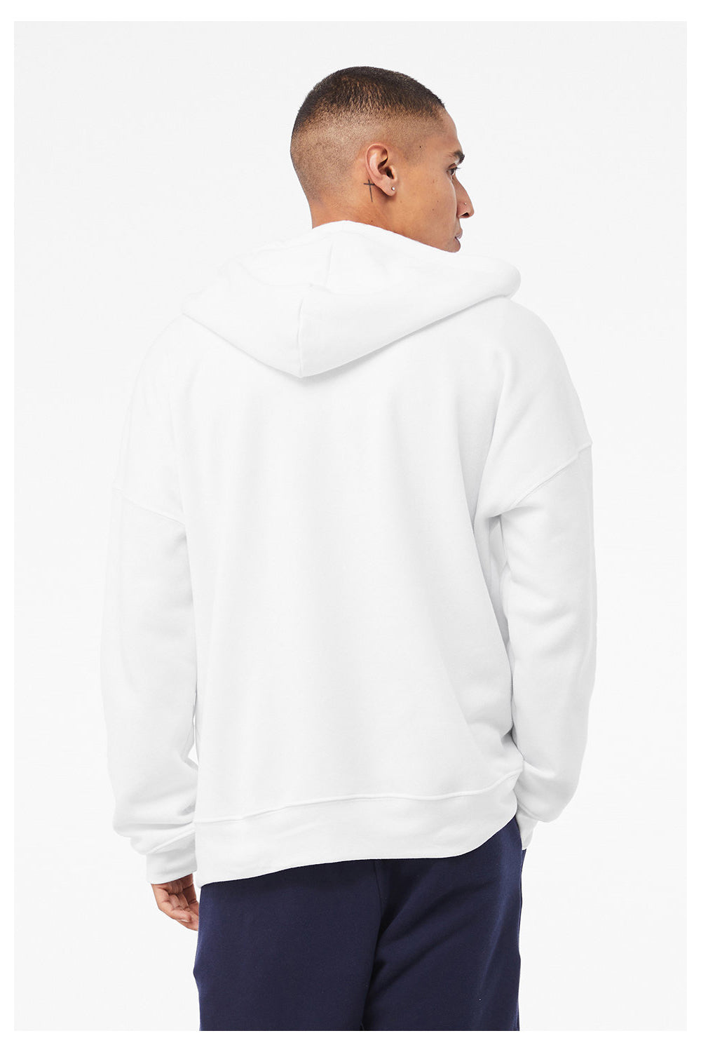 Bella + Canvas 3759 Mens Sponge Fleece Full Zip Hooded Sweatshirt Hoodie w/ Pockets White Model Back