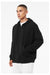 Bella + Canvas 3759 Mens Sponge Fleece Full Zip Hooded Sweatshirt Hoodie w/ Pockets Black Model Side