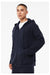 Bella + Canvas 3759 Mens Sponge Fleece Full Zip Hooded Sweatshirt Hoodie w/ Pockets Navy Blue Model Side