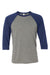 Bella + Canvas BC3200/3200 Mens 3/4 Sleeve Crewneck T-Shirt Grey/Navy Blue Flat Front