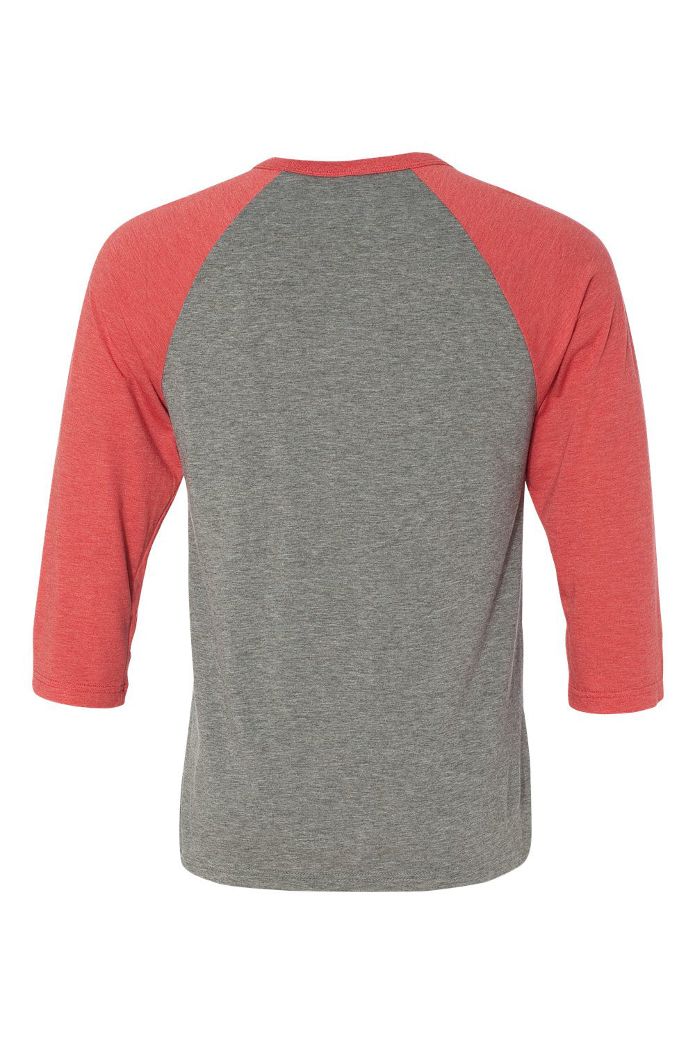 Bella + Canvas BC3200/3200 Mens 3/4 Sleeve Crewneck T-Shirt Grey/Light Red Flat Back