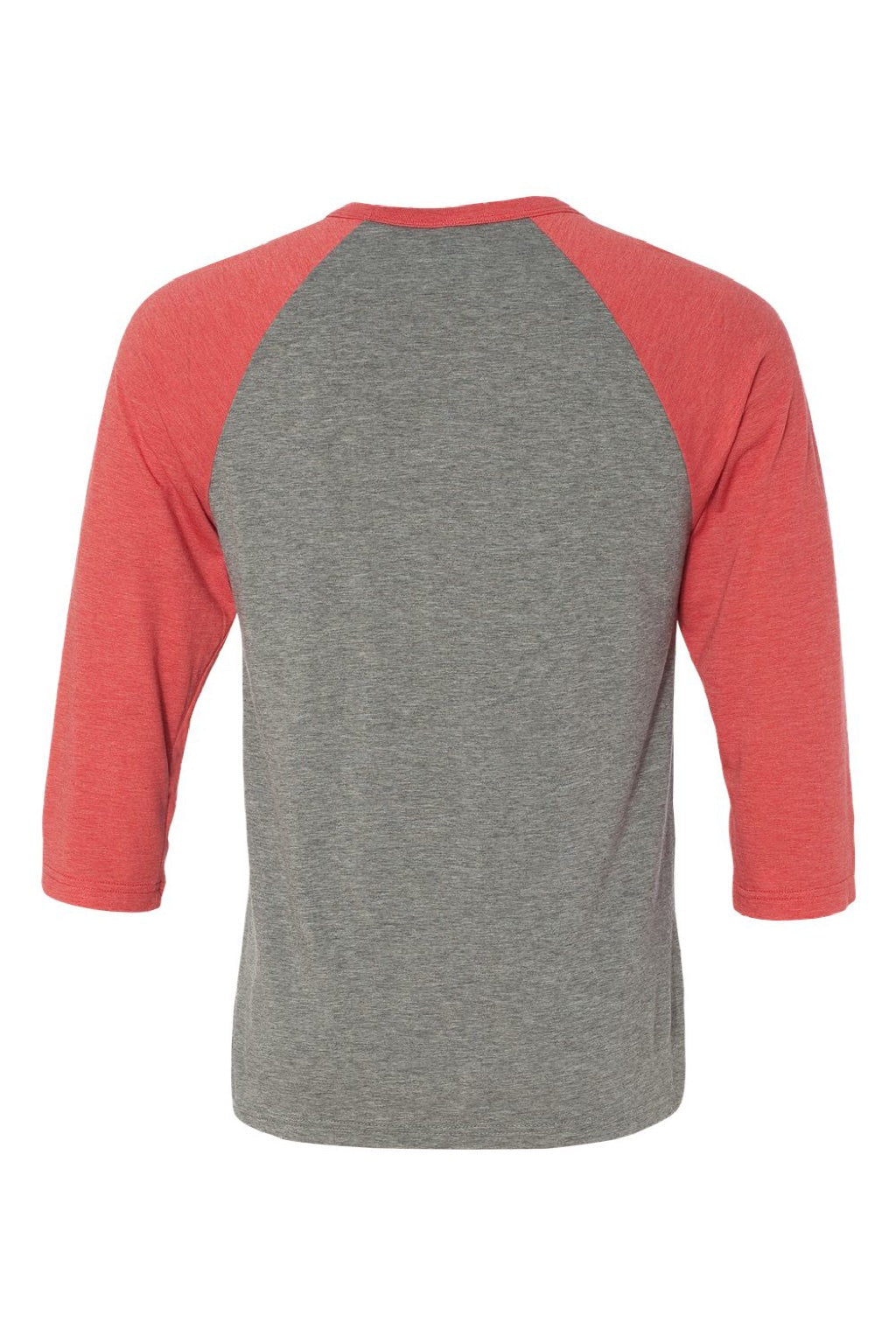 Bella + Canvas BC3200/3200 Mens 3/4 Sleeve Crewneck T-Shirt Grey/Red Flat Back
