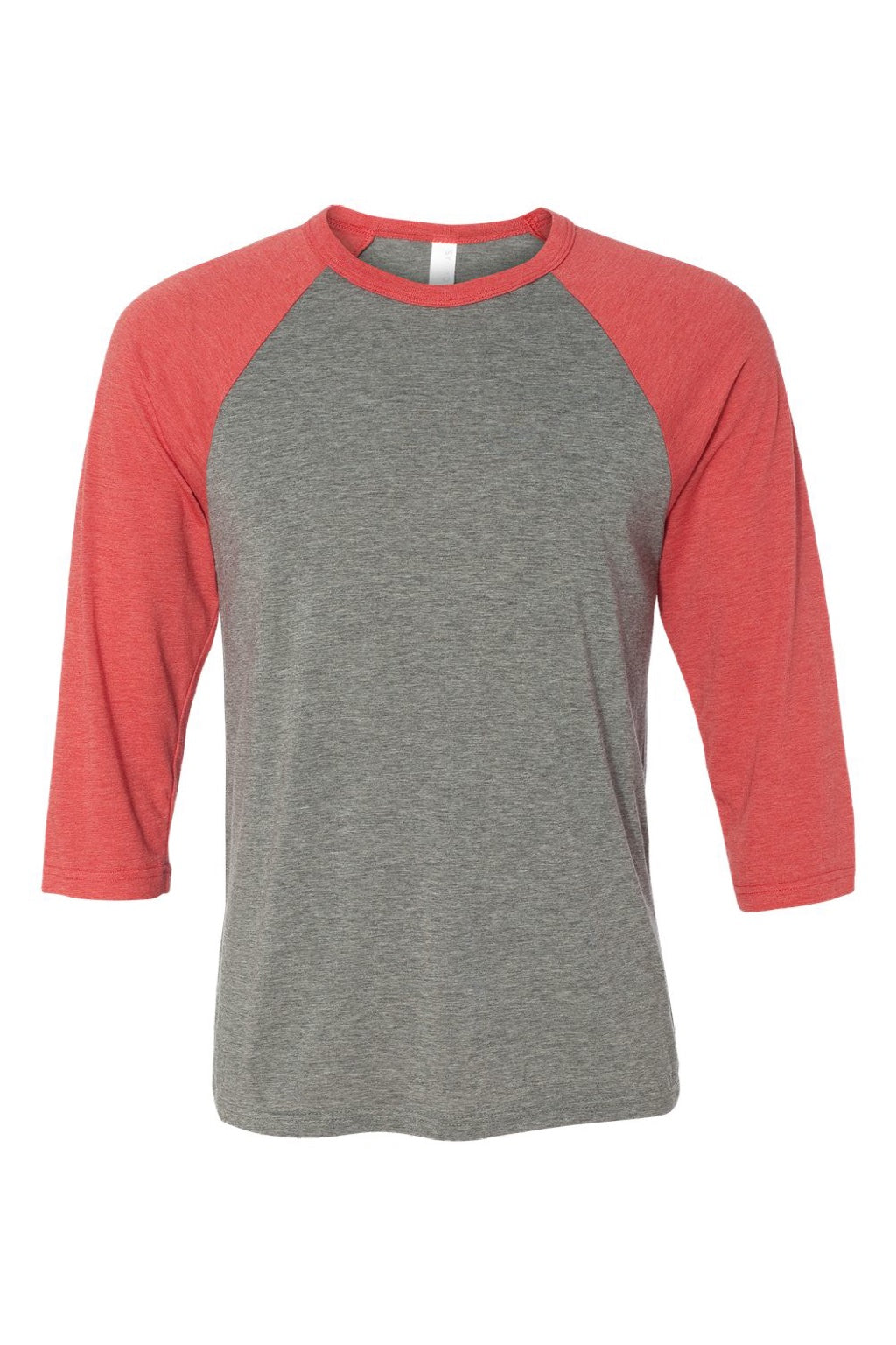 Bella + Canvas BC3200/3200 Mens 3/4 Sleeve Crewneck T-Shirt Grey/Red Flat Front