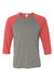 Bella + Canvas BC3200/3200 Mens 3/4 Sleeve Crewneck T-Shirt Grey/Red Flat Front