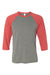 Bella + Canvas BC3200/3200 Mens 3/4 Sleeve Crewneck T-Shirt Grey/Light Red Flat Front