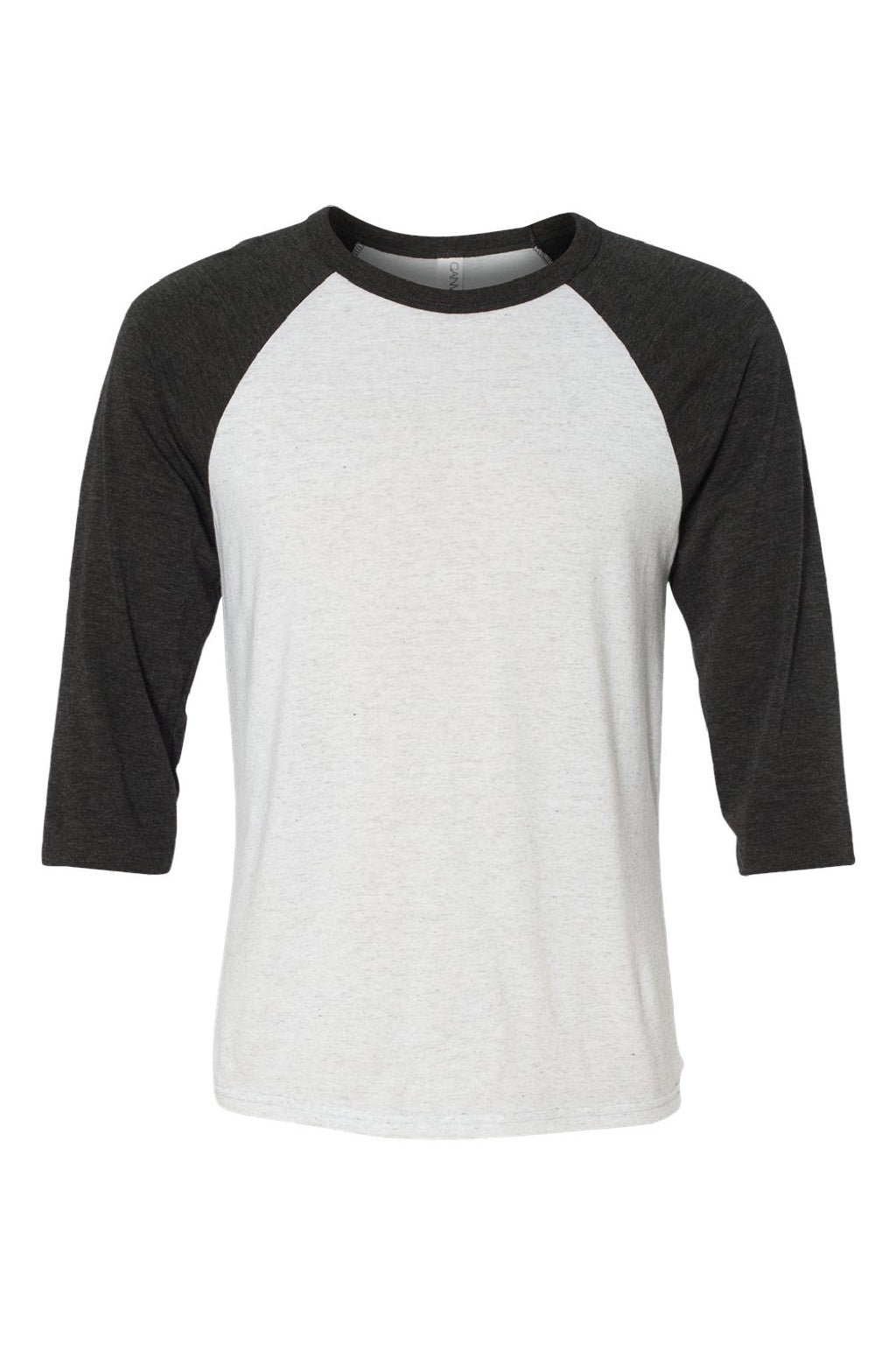 Bella + Canvas BC3200/3200 Mens 3/4 Sleeve Crewneck T-Shirt White Fleck/Charcoal Grey Flat Front