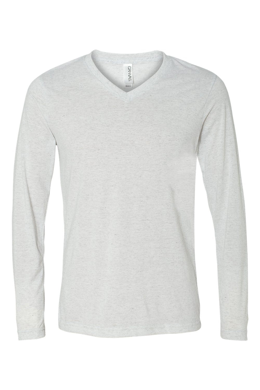 Bella + Canvas 3425 Mens Jersey Long Sleeve V-Neck T-Shirt White Fleck Flat Front