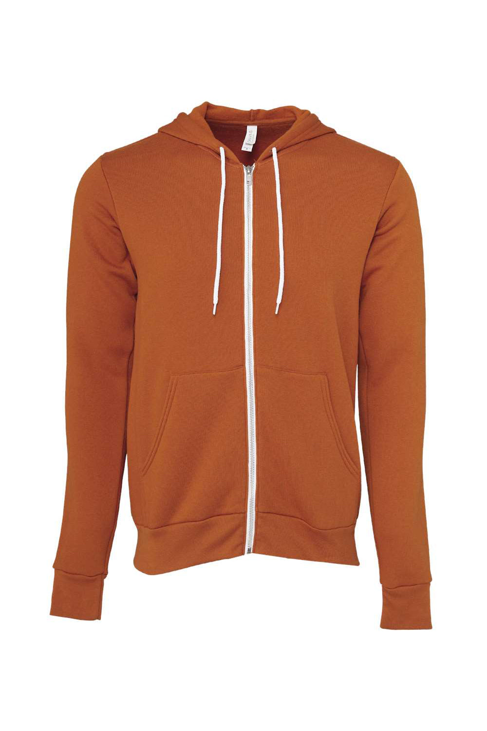 Bella + Canvas BC3739/3739 Mens Fleece Full Zip Hooded Sweatshirt Hoodie Autumn Orange Flat Front