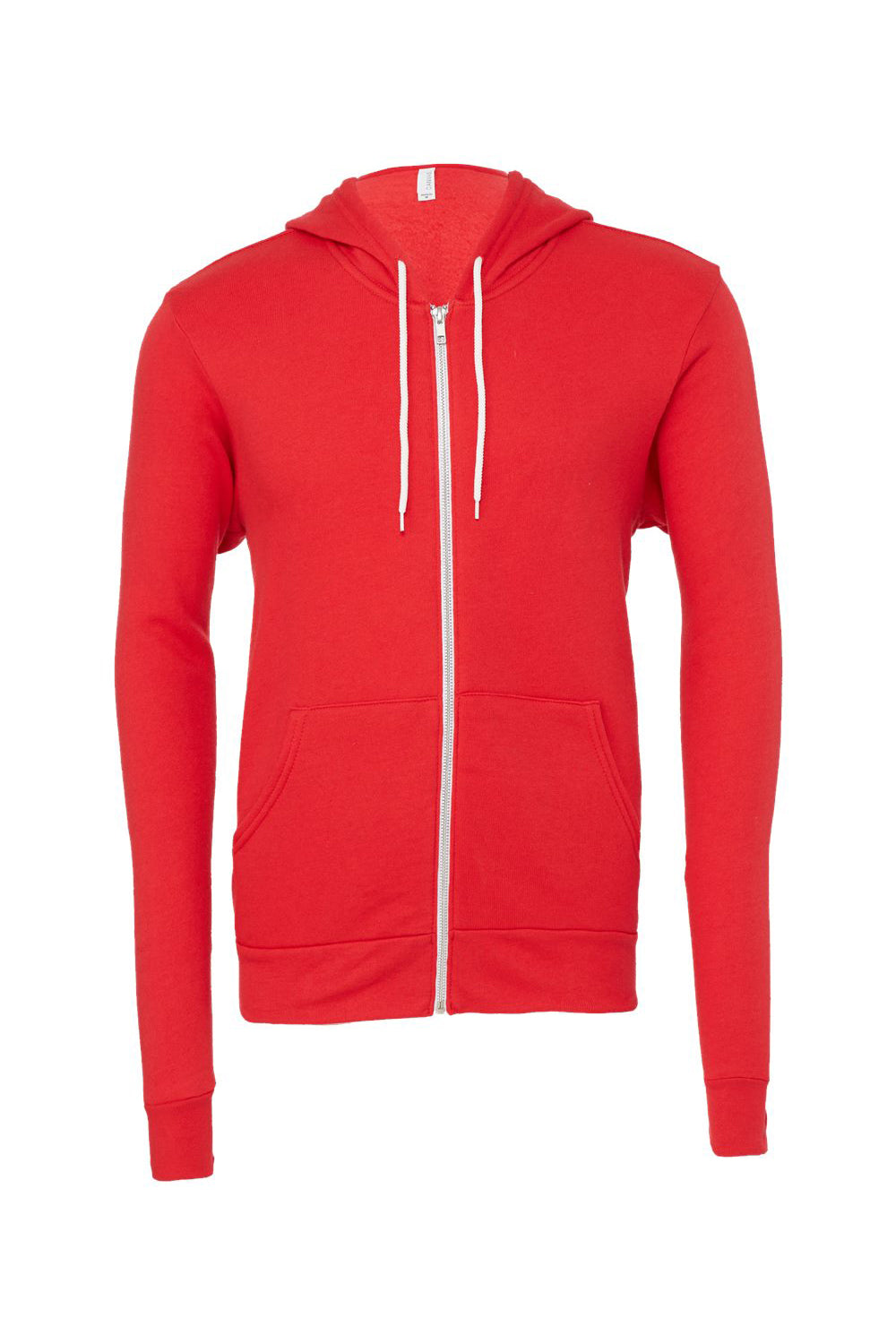 Bella + Canvas BC3739/3739 Mens Fleece Full Zip Hooded Sweatshirt Hoodie w/ Pockets Red Flat Front