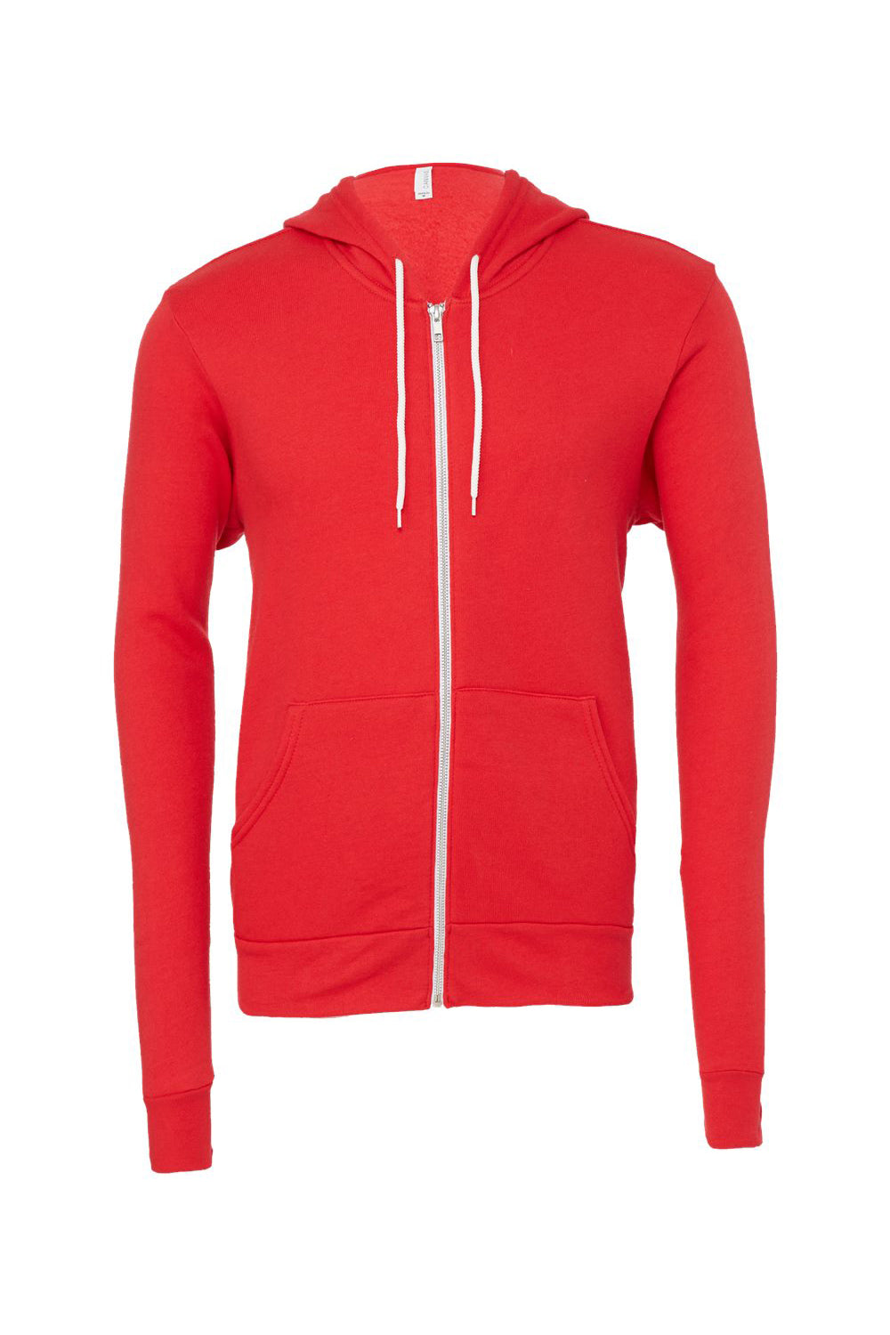 Bella + Canvas BC3739/3739 Mens Fleece Full Zip Hooded Sweatshirt Hoodie Red Flat Front