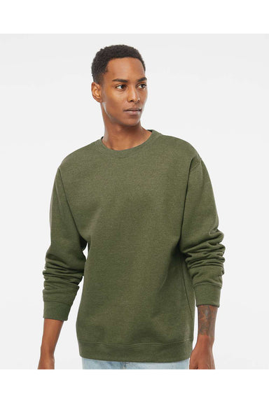Independent Trading Co. SS3000 Mens Crewneck Sweatshirt Heather Army Green Model Front
