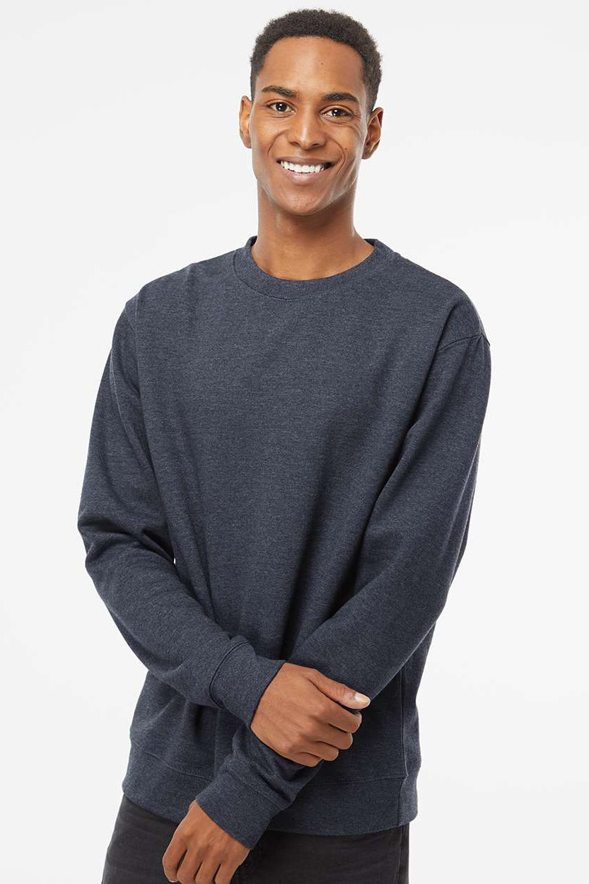 Independent Trading Company SS3000 Mens Crewneck Sweatshirt Heather Classic Navy Blue Model Front