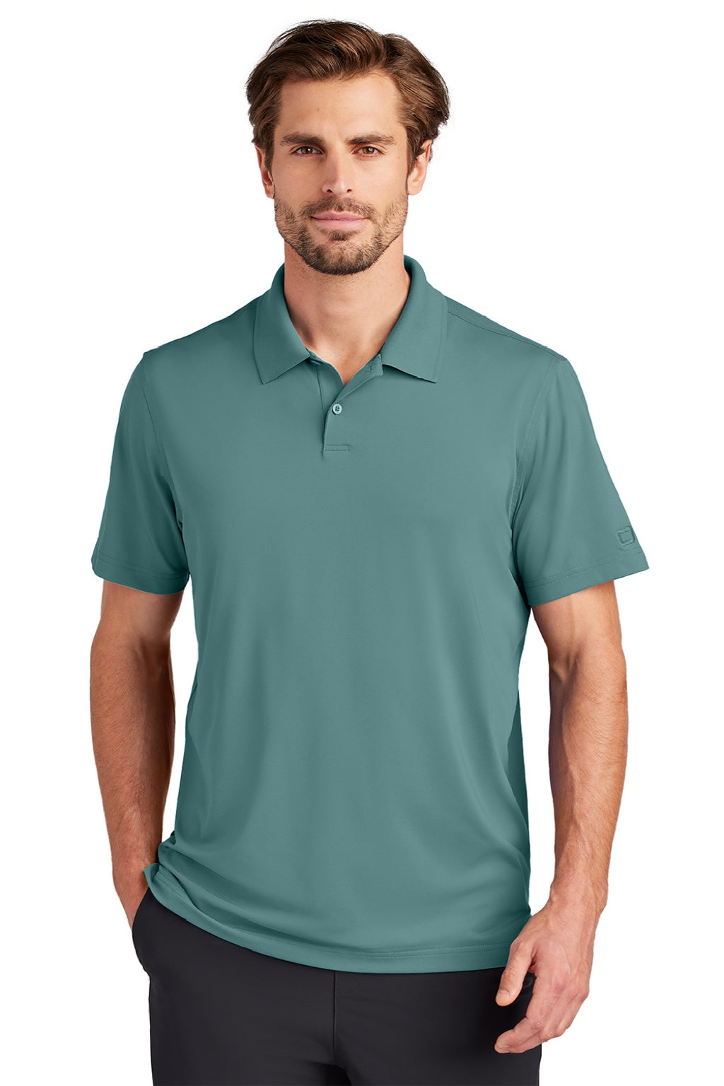 Ogio OG170 Mens Regain Moisture Wicking Short Sleeve Polo Shirt Arctic Mist Model Front
