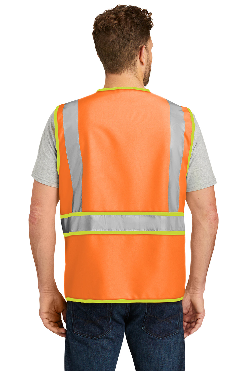CornerStone CSV407 Mens ANSI 107 Class 2 Safety Full Zip Vest Safety Orange Model Back