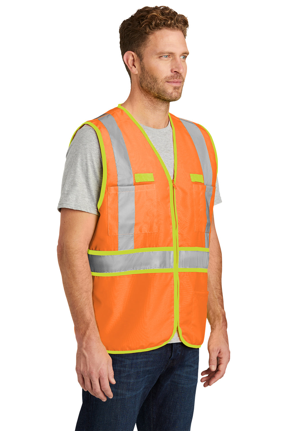 CornerStone CSV407 Mens ANSI 107 Class 2 Safety Full Zip Vest Safety Orange Model 3q