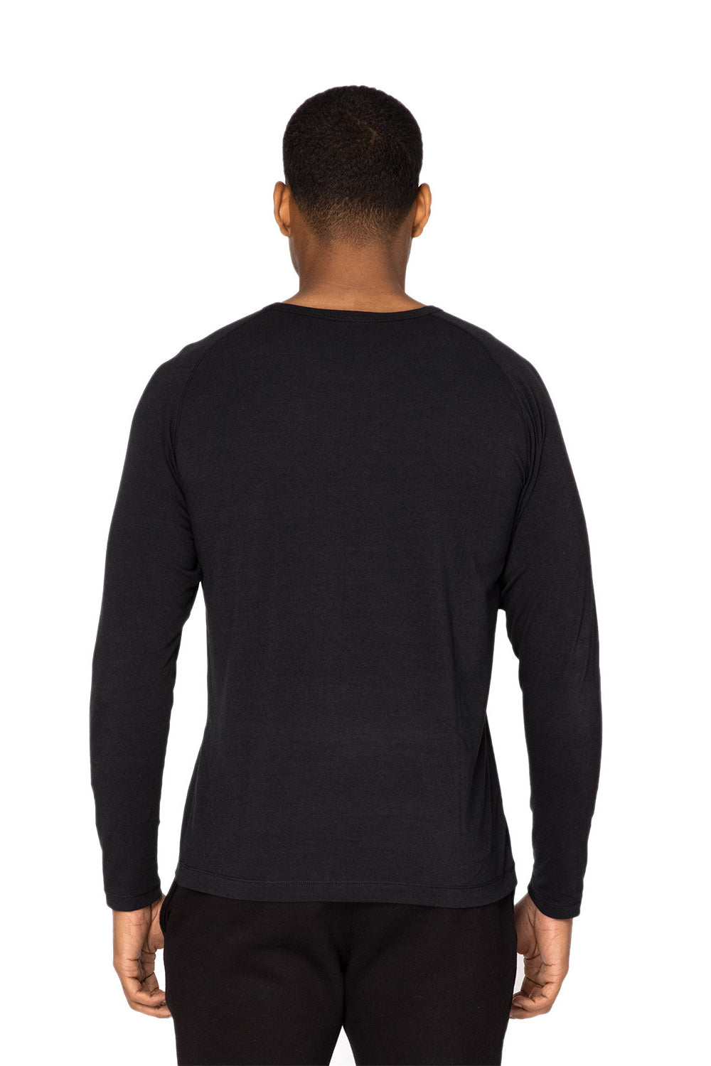 Threadfast Apparel 382LS Mens Impact Long Sleeve Crewneck T-Shirt Black Model Back