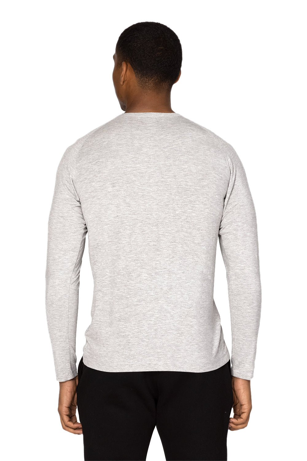 Threadfast Apparel 382LS Mens Impact Long Sleeve Crewneck T-Shirt Heather Grey Model Back