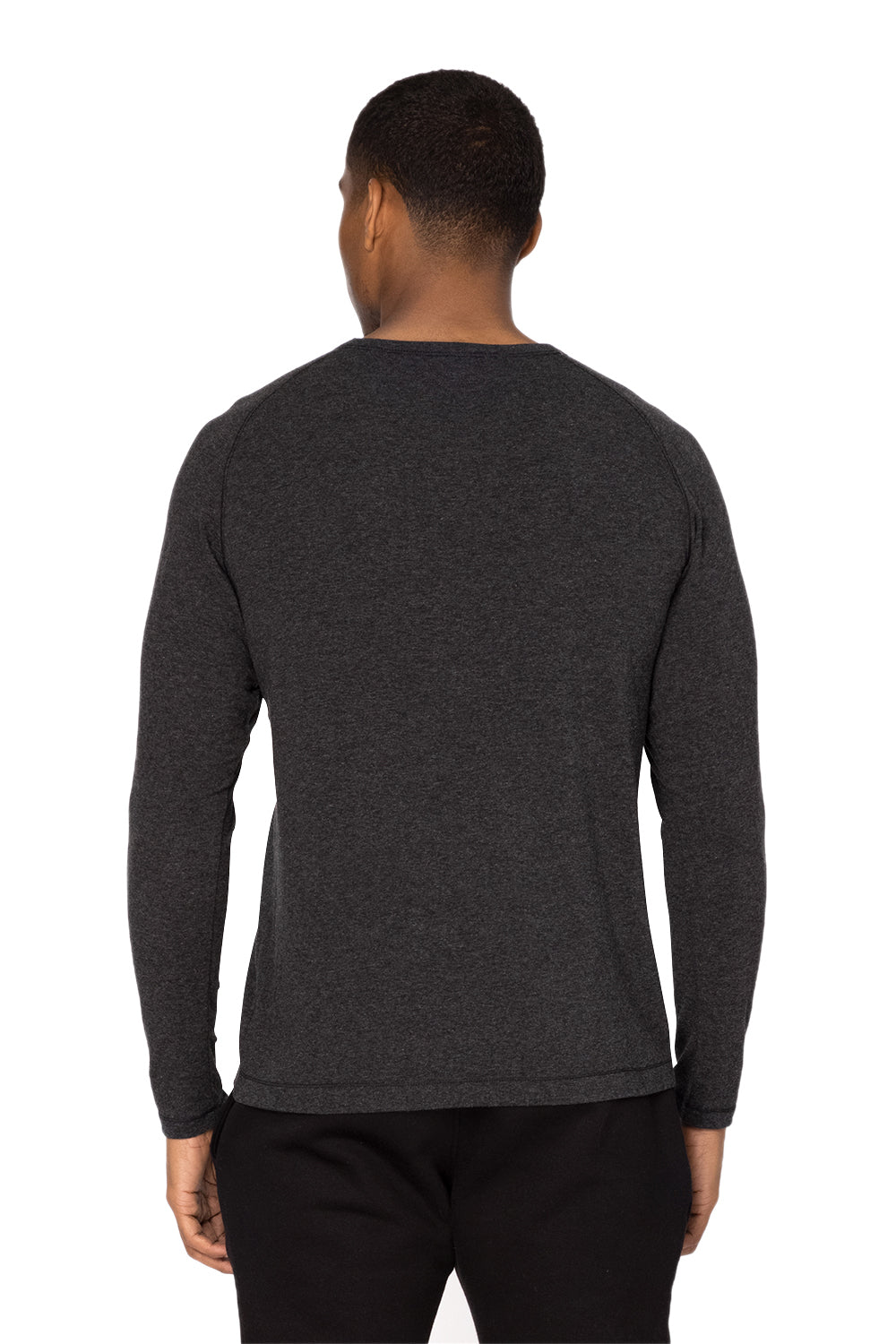 Threadfast Apparel 382LS Mens Impact Long Sleeve Crewneck T-Shirt Heather Black Model Back