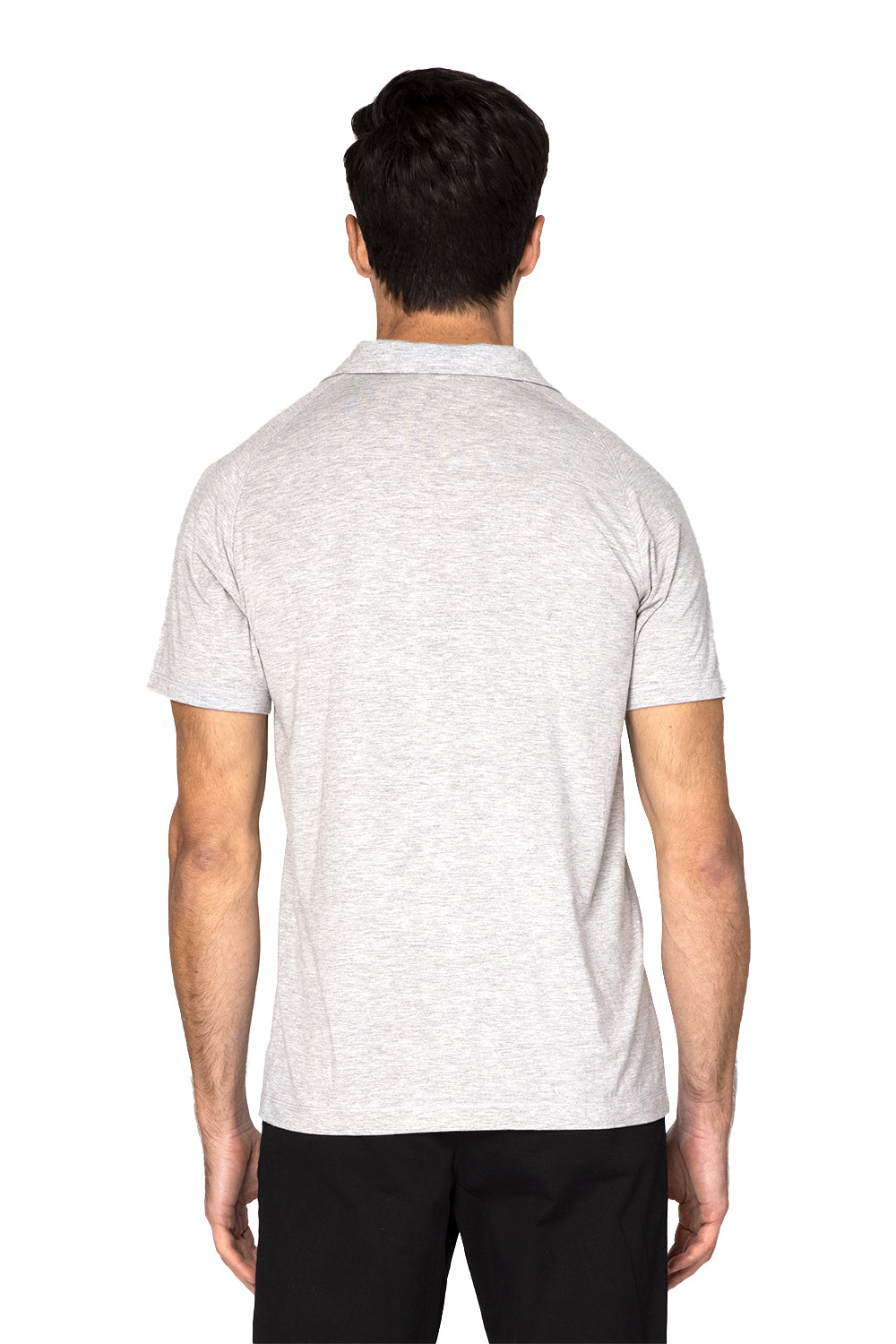 Threadfast Apparel 382PL Mens Impact Short Sleeve Polo Shirt Heather Grey Model Back