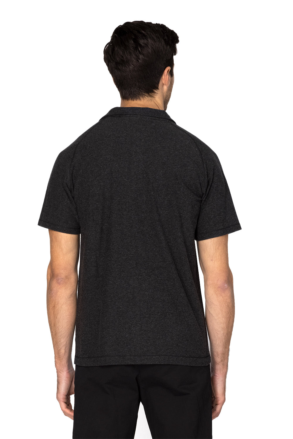 Threadfast Apparel 382PL Mens Impact Short Sleeve Polo Shirt Heather Black Model Back