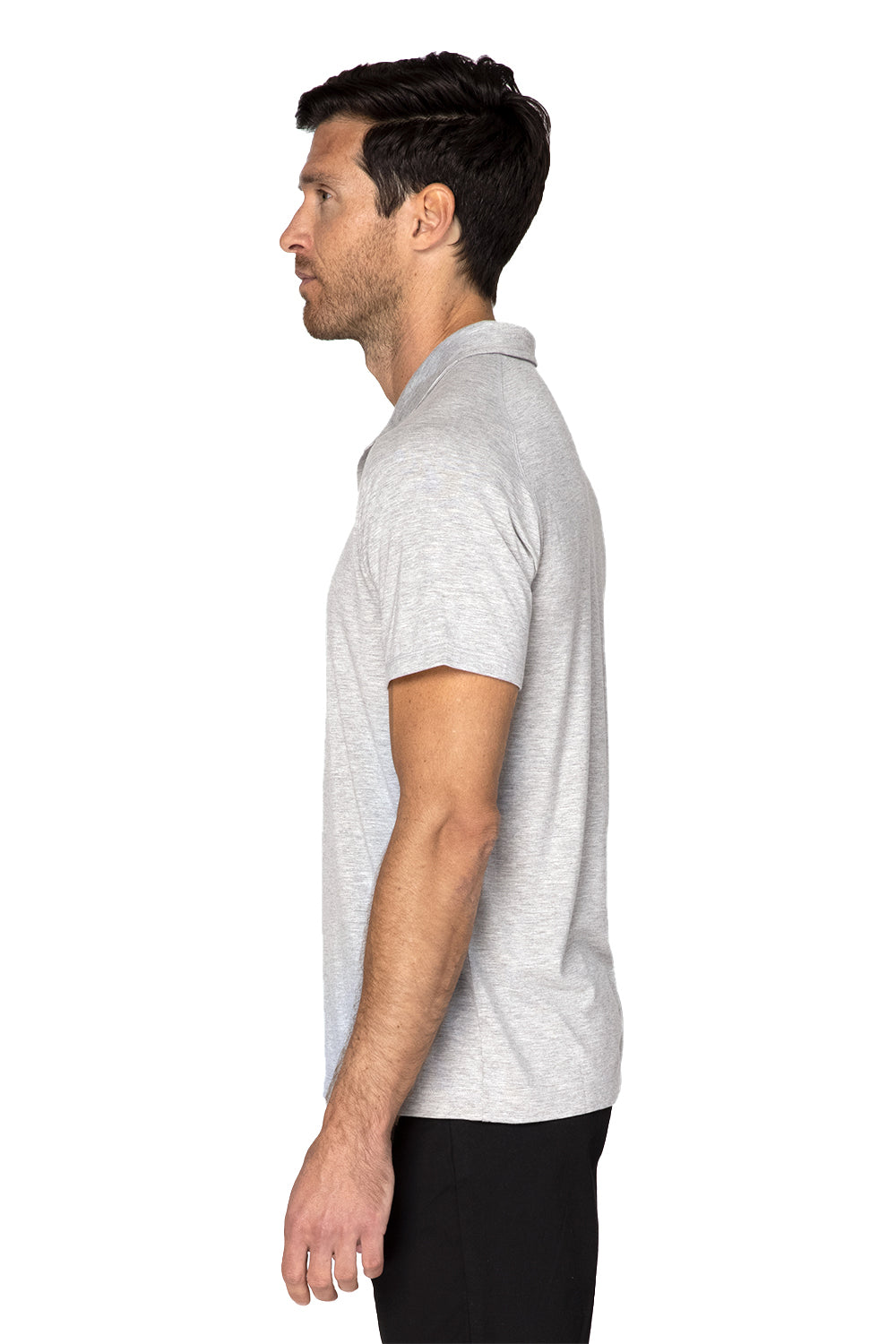 Threadfast Apparel 382PL Mens Impact Short Sleeve Polo Shirt Heather Grey Model Side