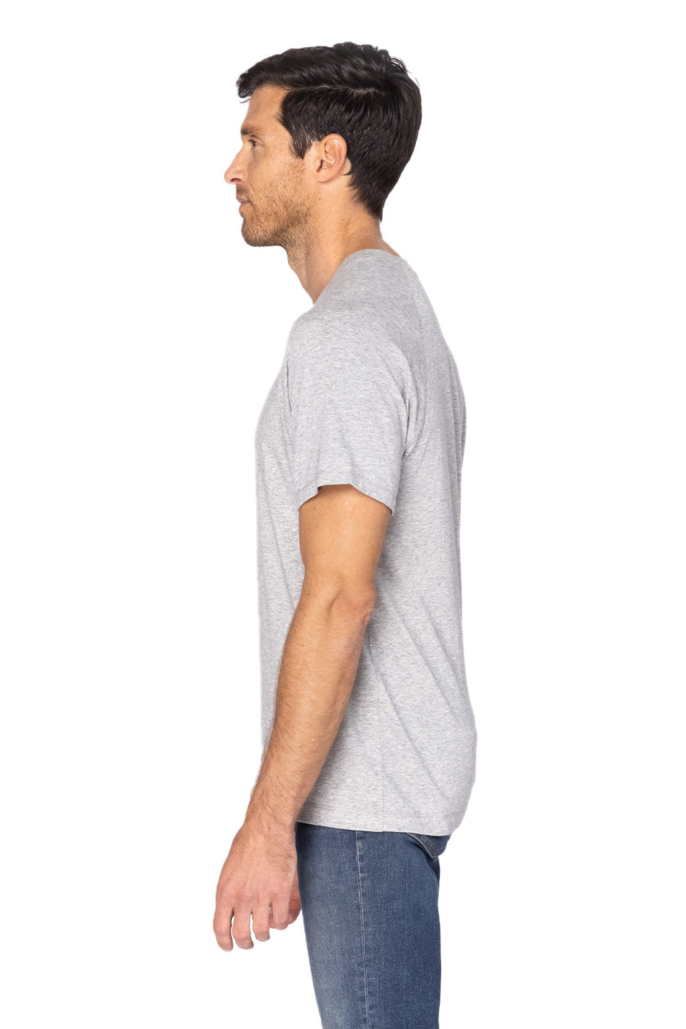 Threadfast Apparel 382R Mens Impact Short Sleeve Crewneck T-Shirt Heather Grey Model Side