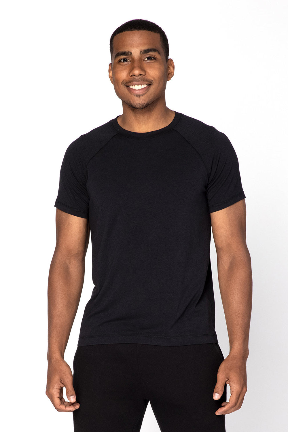 Threadfast Apparel 382R Mens Impact Short Sleeve Crewneck T-Shirt Black Model Front