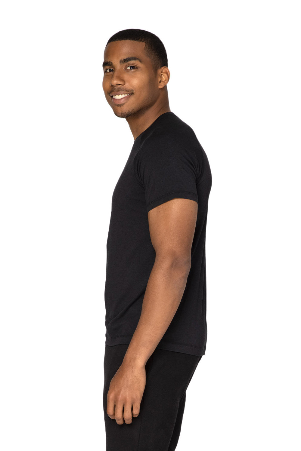 Threadfast Apparel 382R Mens Impact Short Sleeve Crewneck T-Shirt Black Model Side