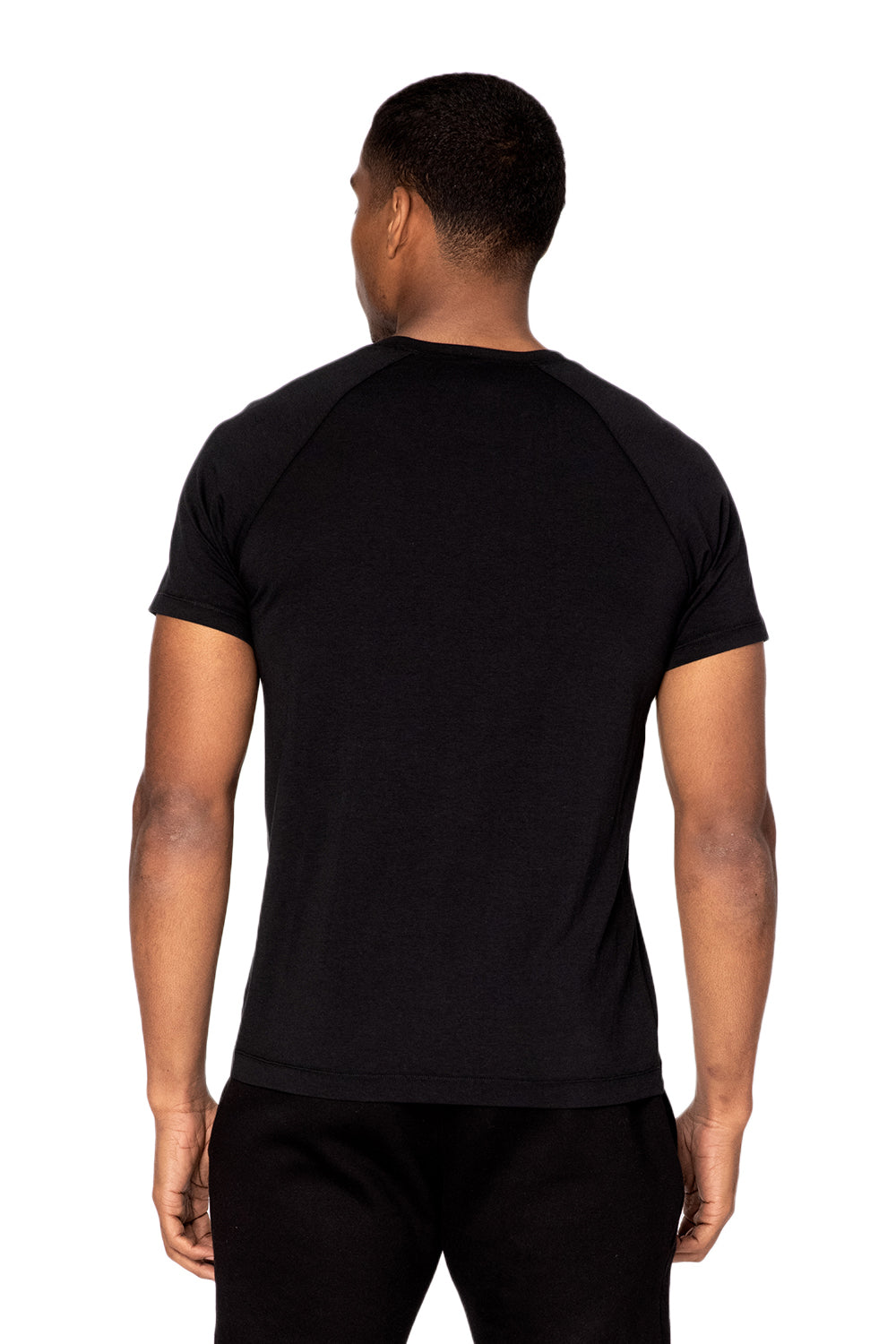 Threadfast Apparel 382R Mens Impact Short Sleeve Crewneck T-Shirt Black Model Back