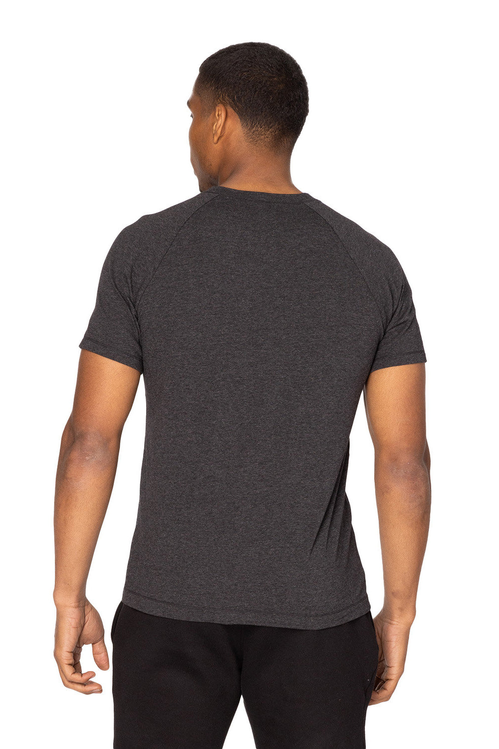 Threadfast Apparel 382R Mens Impact Short Sleeve Crewneck T-Shirt Heather Black Model Back