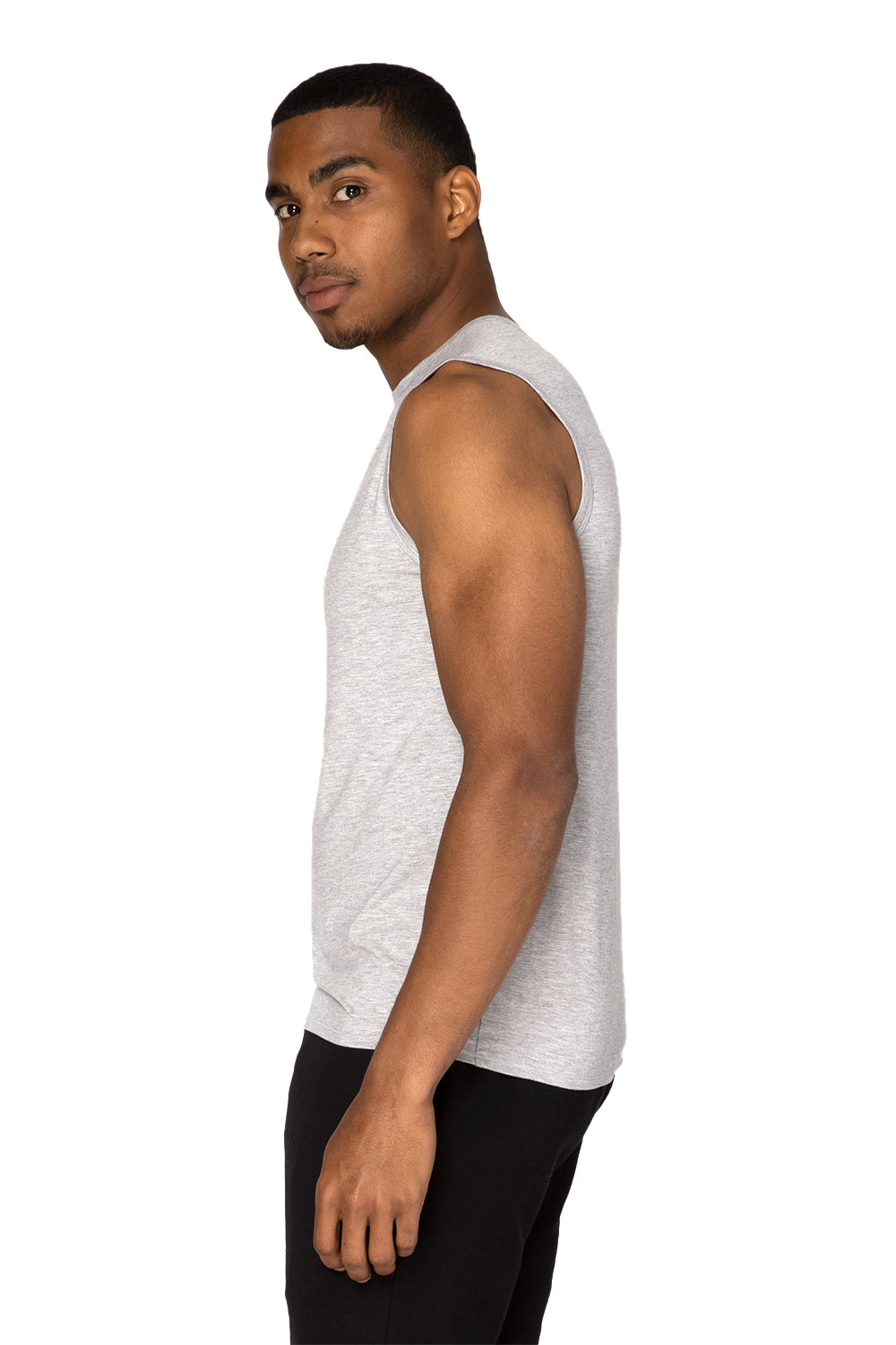 Threadfast Apparel 382T Mens Impact Tank Top Heather Grey Model Side
