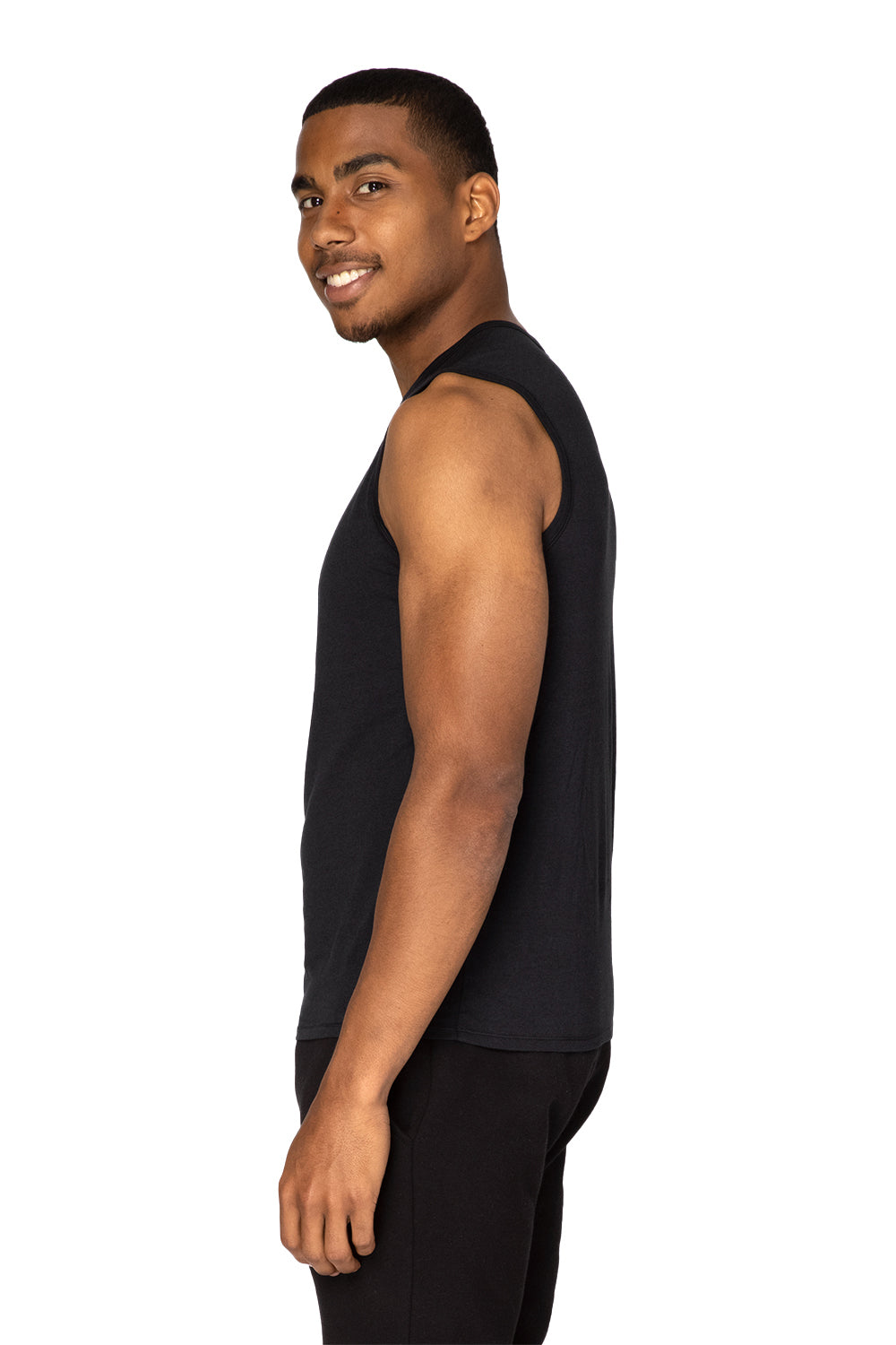 Threadfast Apparel 382T Mens Impact Tank Top Black Model Side