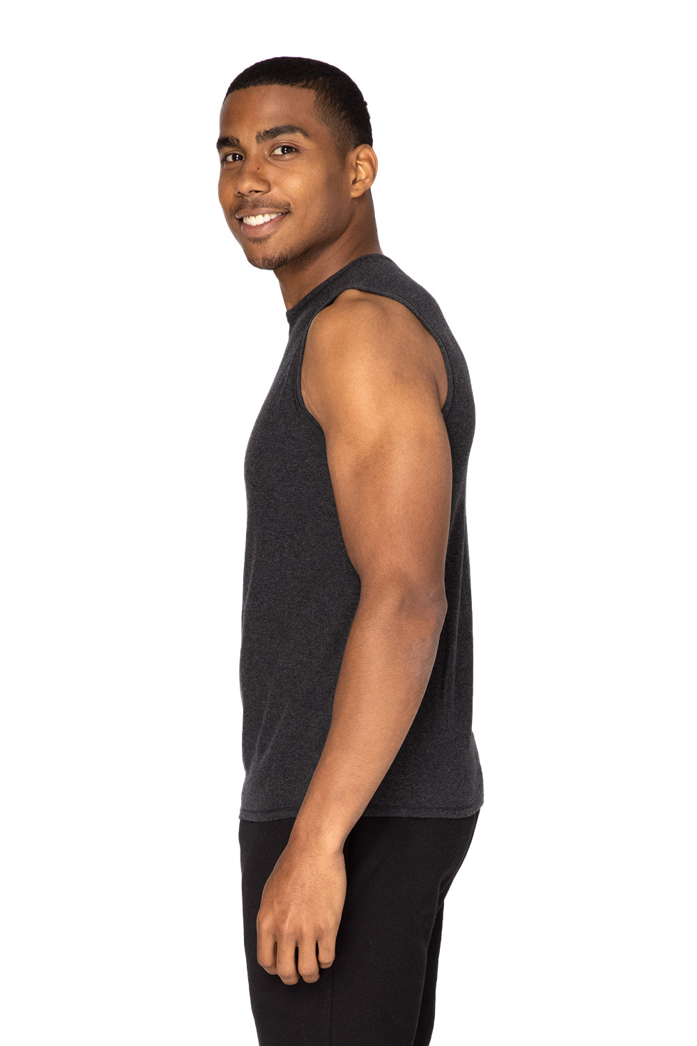 Threadfast Apparel 382T Mens Impact Tank Top Heather Black Model Side