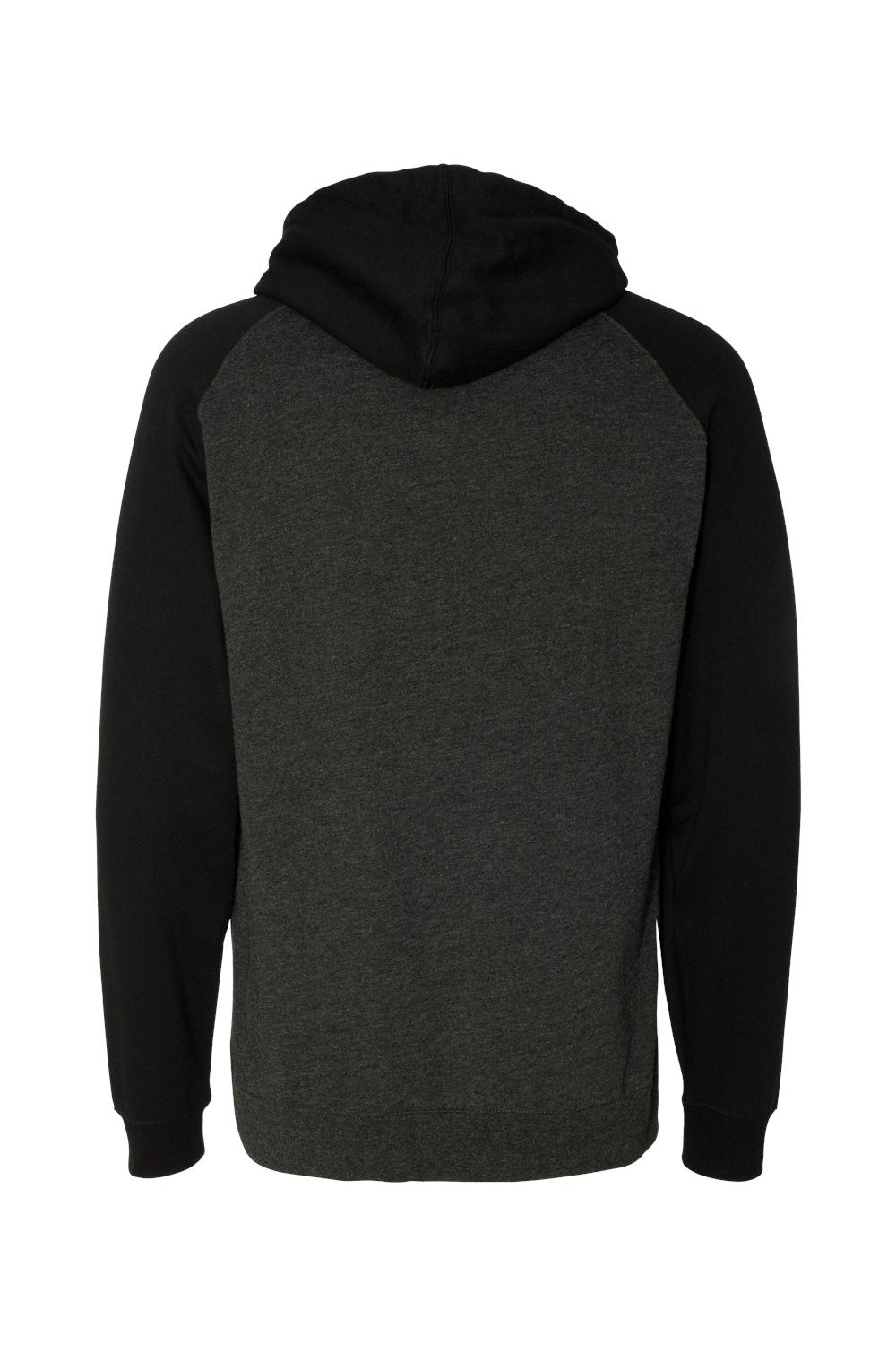 Independent Trading Company IND40RP Mens Raglan Hooded Sweatshirt Hoodie w/ Pouch Pockets Heather Charcoal Grey/Black Flat Back