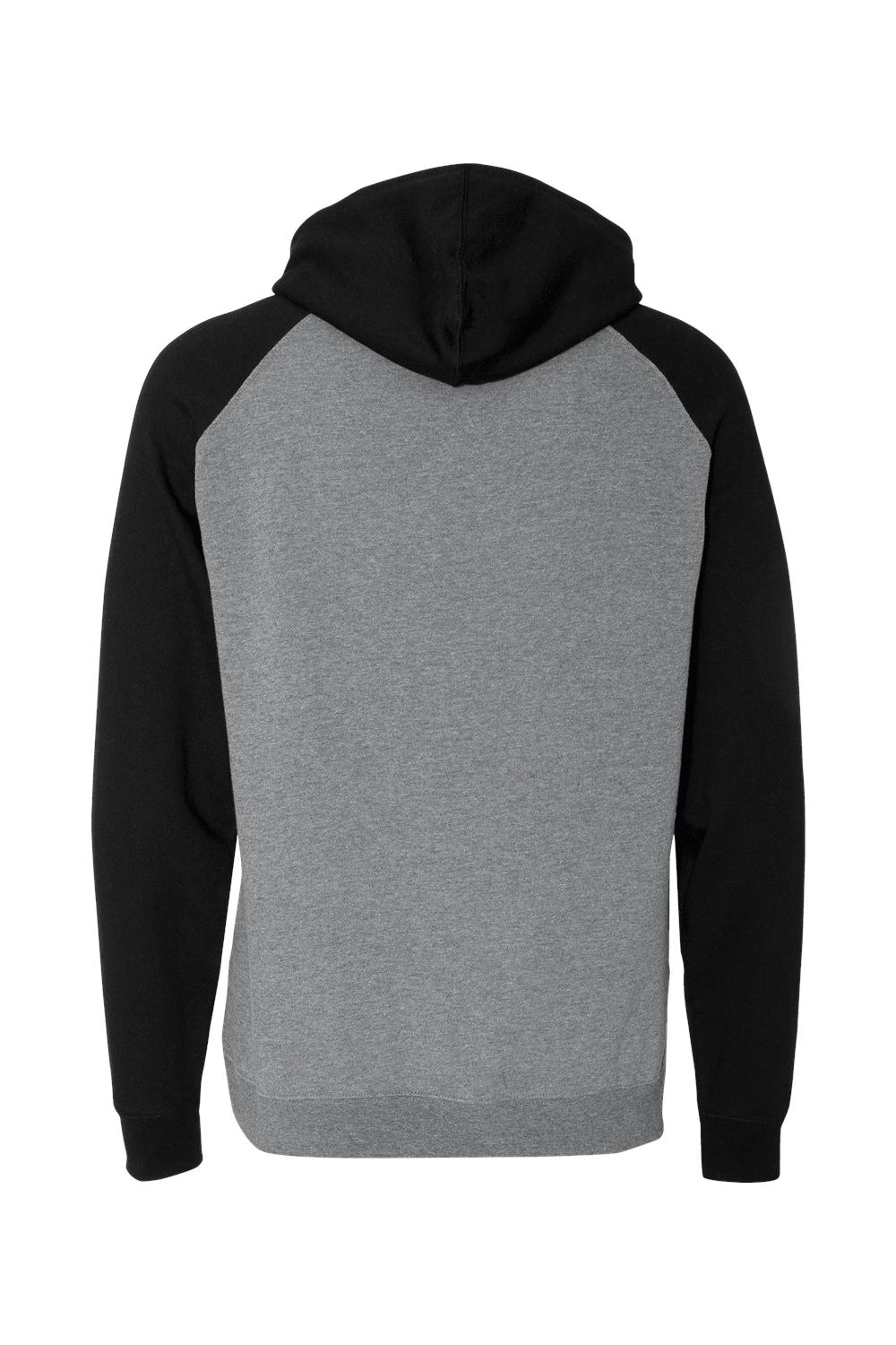 Independent Trading Company IND40RP Mens Raglan Hooded Sweatshirt Hoodie w/ Pouch Pockets Heather Gunmetal Grey/Black Flat Back