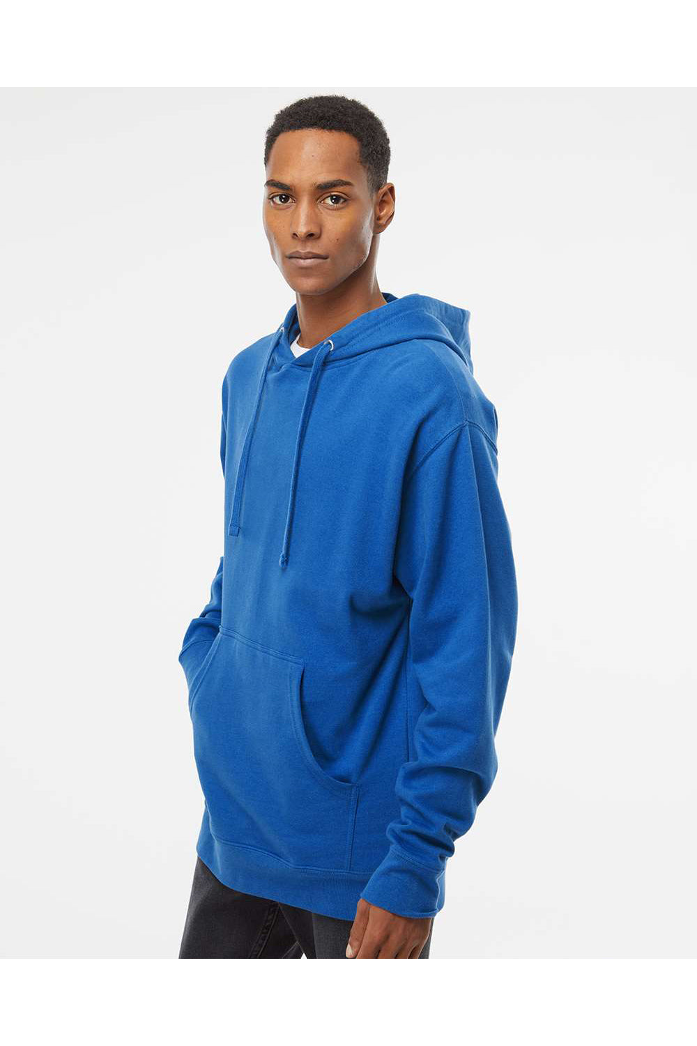 Independent Trading Co. SS4500 Mens Hooded Sweatshirt Hoodie Royal Blue Model Side