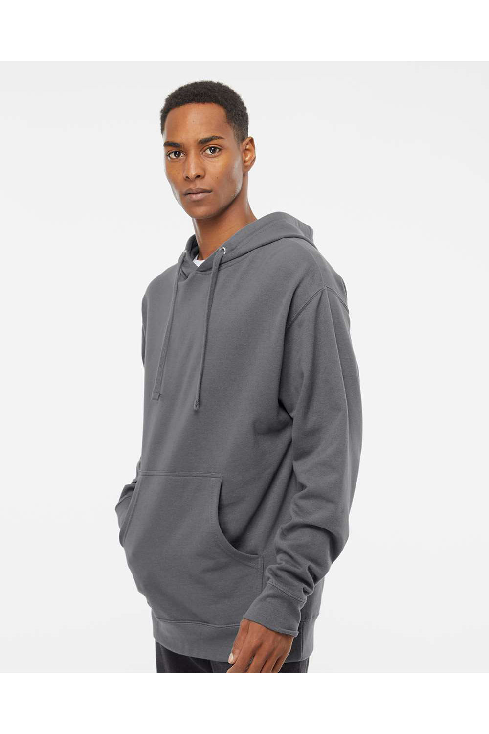 Independent Trading Co. SS4500 Mens Hooded Sweatshirt Hoodie Charcoal Grey Model Side