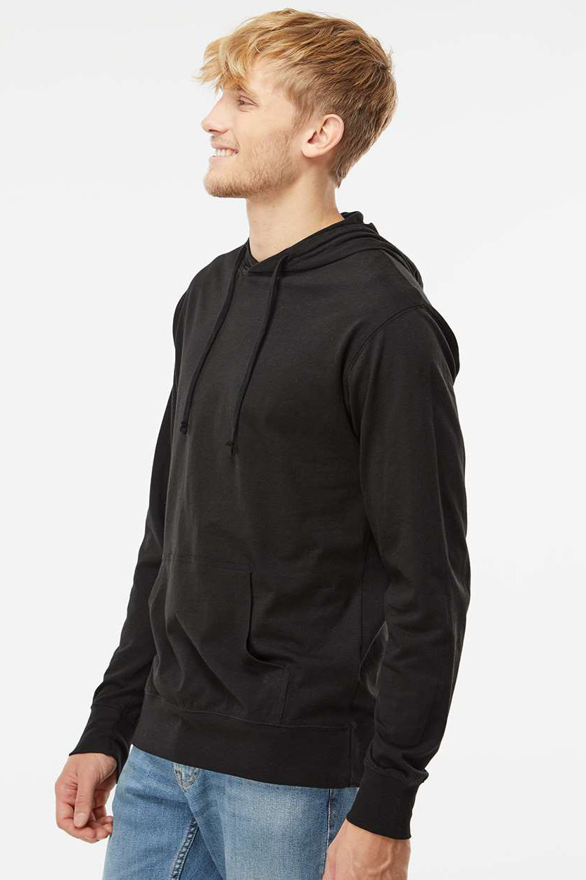 Independent Trading Company SS150J Mens Long Sleeve Hooded T-Shirt Hoodie Black Model Side