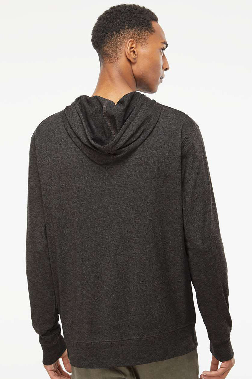Independent Trading Company SS150J Mens Long Sleeve Hooded T-Shirt Hoodie Heather Charcoal Grey Model Back