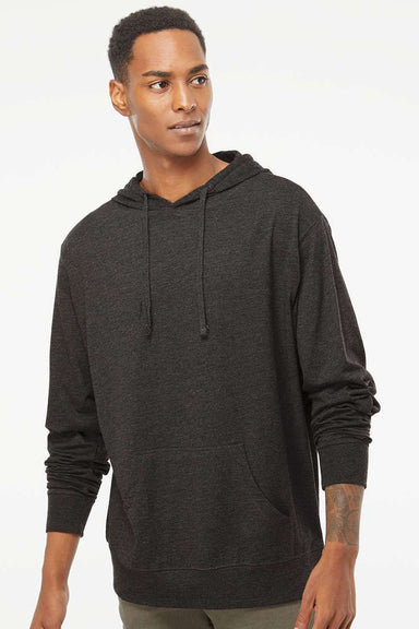 Independent Trading Company SS150J Mens Long Sleeve Hooded T-Shirt Hoodie Heather Charcoal Grey Model Front